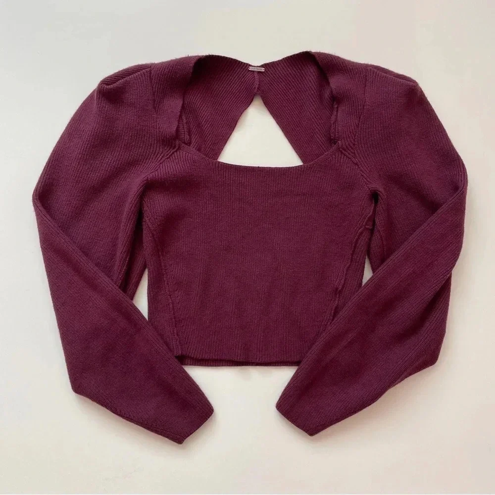 Free People Saffron Open Back Sweater Pomegranate Wine Women's Size XS - Picture 3 of 13